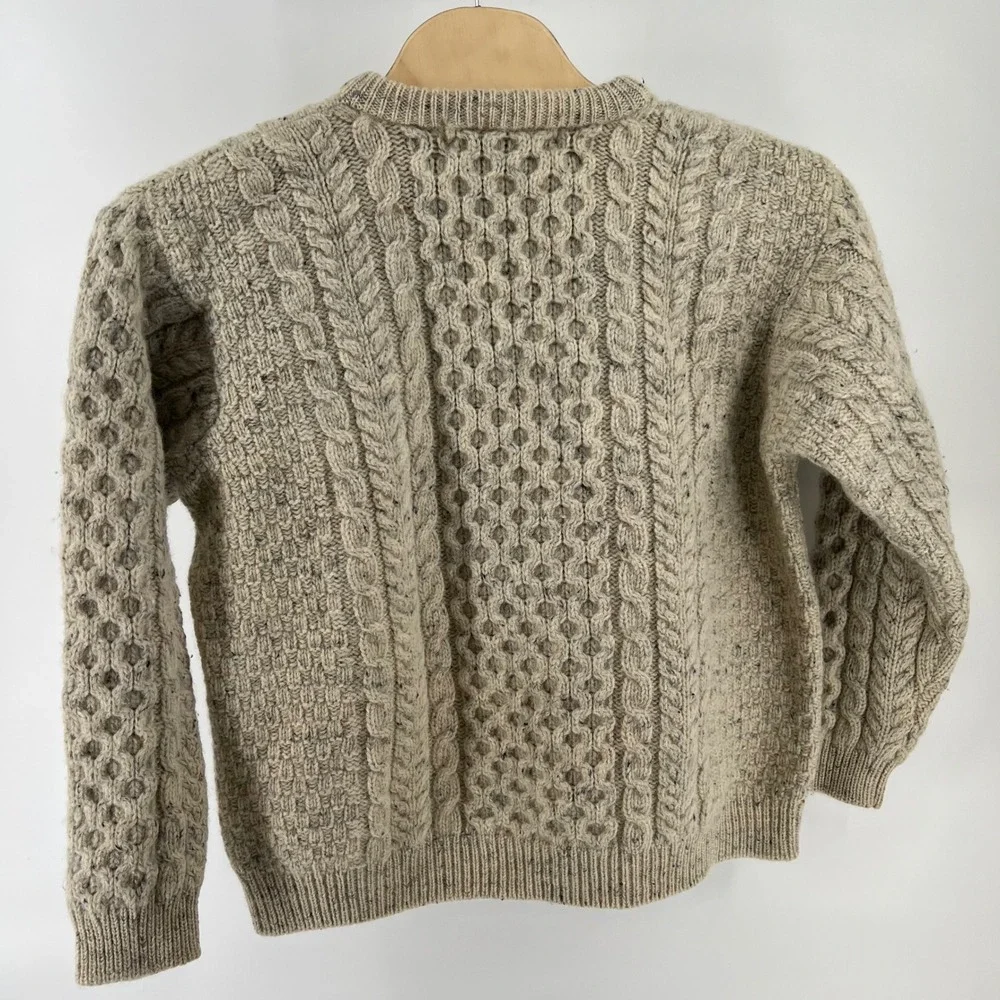 John Molloy Donegal Irish Fisherman Sweater Wool Cable Knit Made Ireland XL Aran